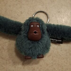 Kipling Green Furry Monkey Keychain
